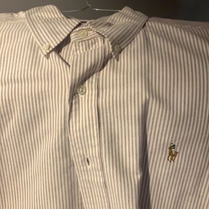 Men Ralph Lauren brown and white Oxford button down shirt.